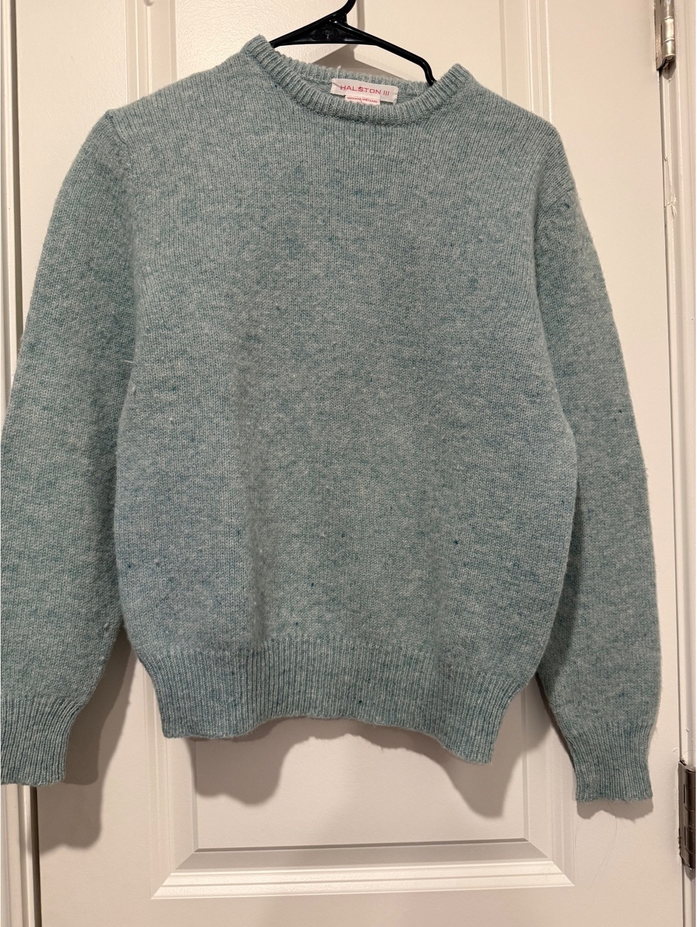 Vintage Halston III Light Blue 100% Wool Shetland Sweater Size Large